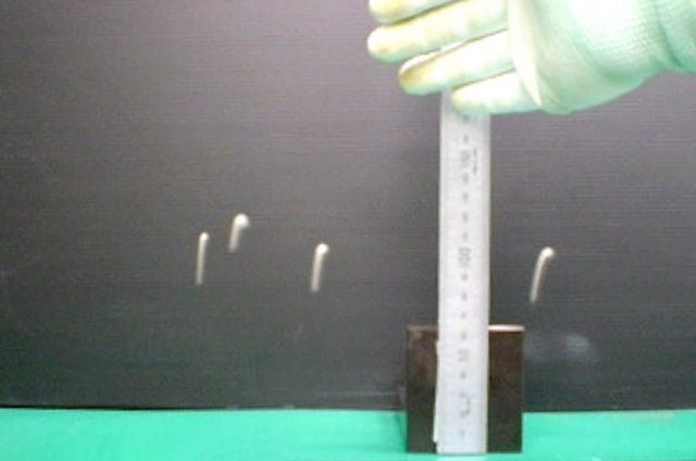 複数の鋼球をばね鋼の上で跳ねさせる実験