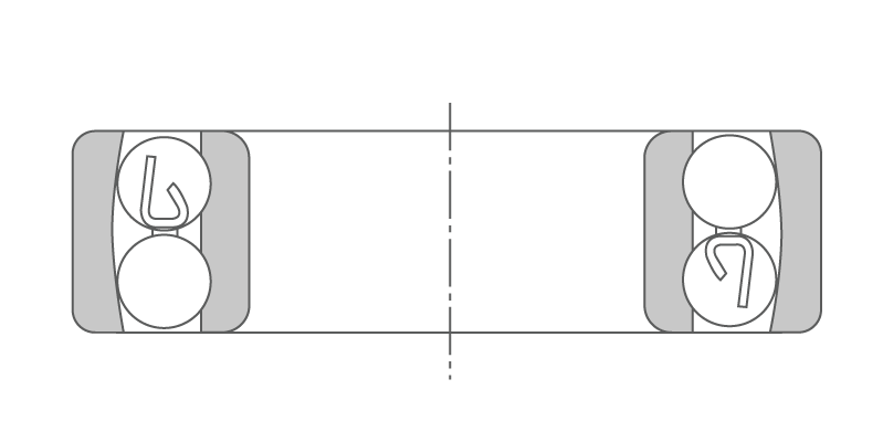 2D cross-section of self-aligning ball bearing with cylindrical bore. 