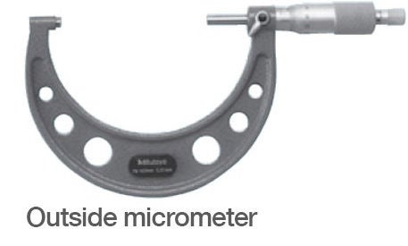 An outside micrometer with its measuring faces apart.