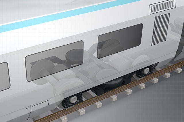 鉄道車両の足元に台車があります。