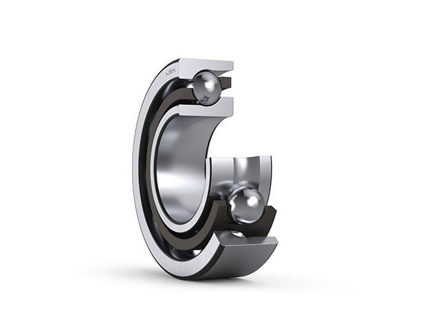 3D model cross-section of a bearing with a resin cage.
