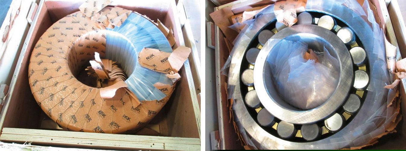 1)	Ambos rodamientos son falsificaciones, su embalaje es incorrecto (izquierda) y sin marcas (derecha)