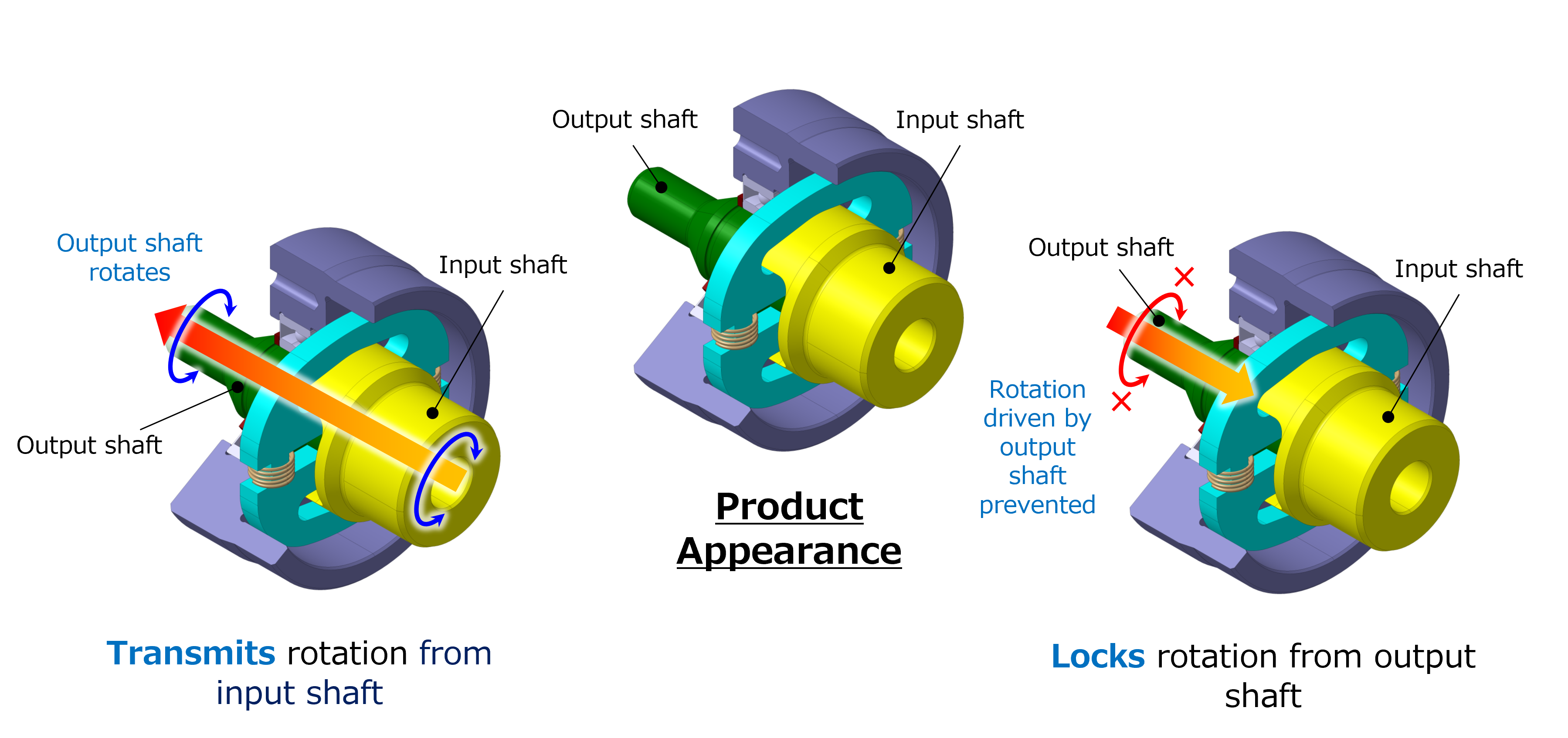 20240508_1_5_Transmits rotation from input shaft (left), and locks rotation from output shaft (right)