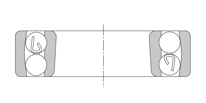 2D cross-section of self-aligning ball bearing with tapered bore.